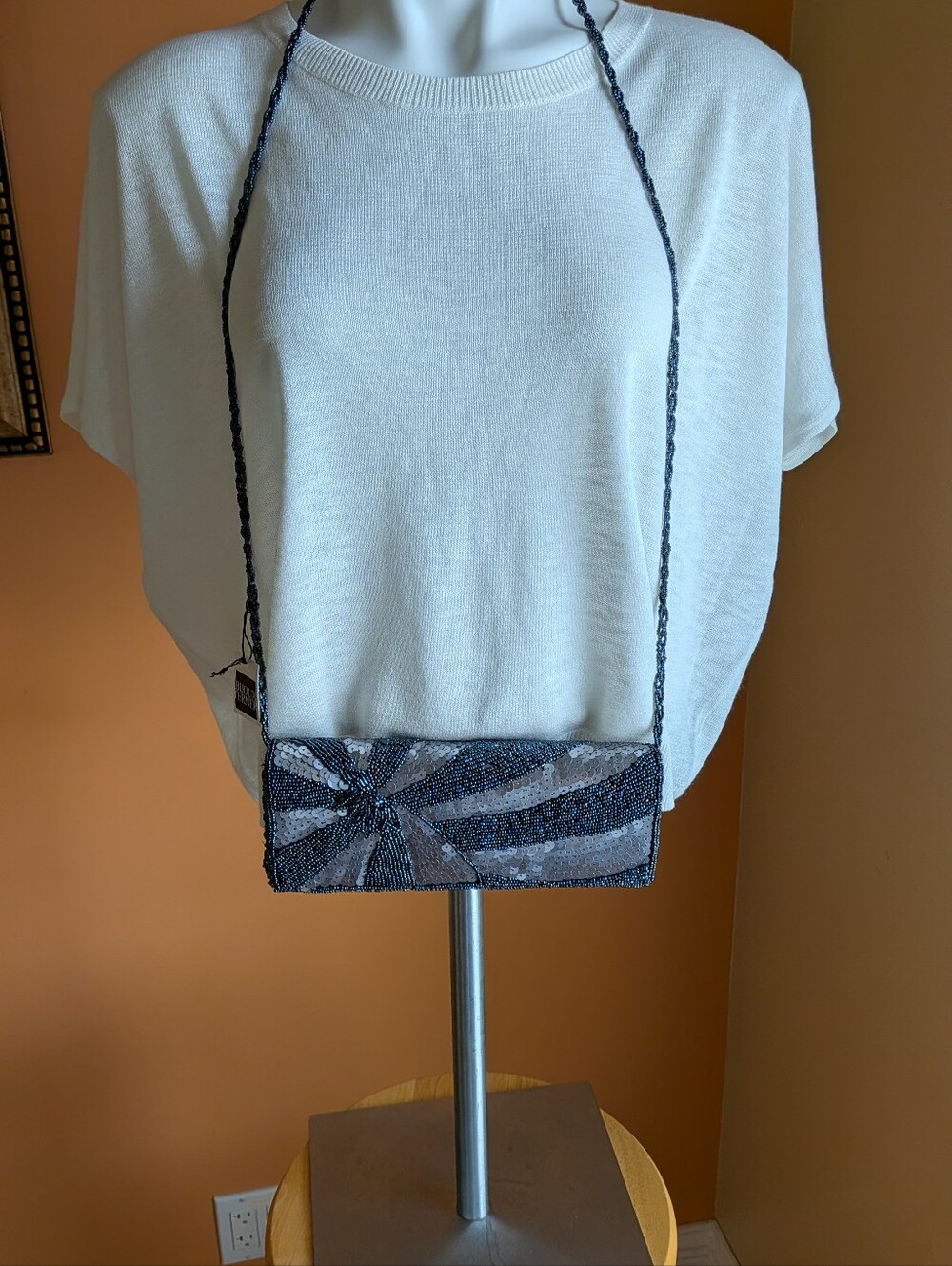 NEW BIJOUX TERNER Beaded Black and Silver Evening Crossbody Bag
